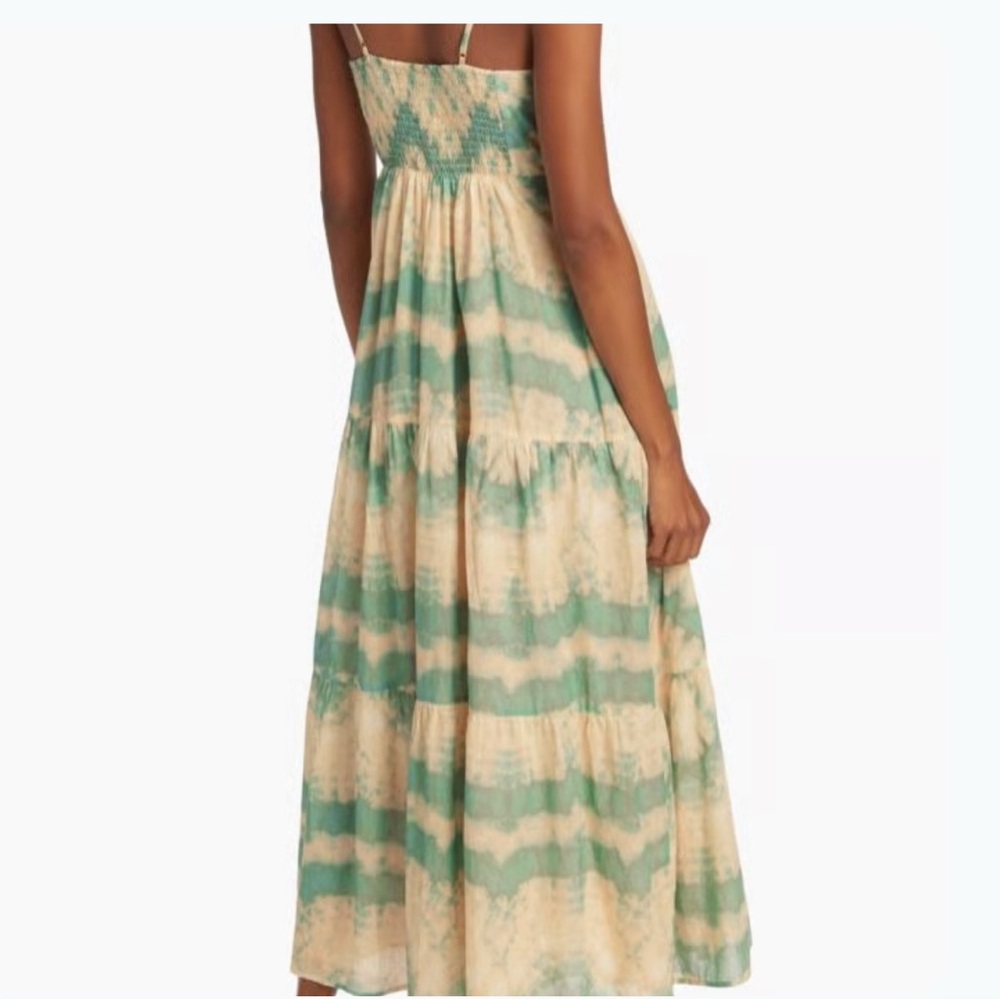 NWT KIVARI Mirage Tie-Dye Cotton Voile Maxi Dress Green Teal Cream Beaded 8 med - Picture 6 of 7